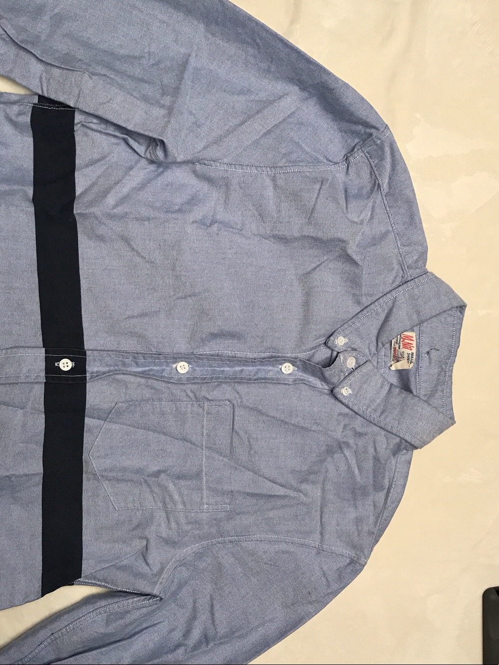 Light Blue Button-Down Shirt with Navy Stripe by Unknown Brand